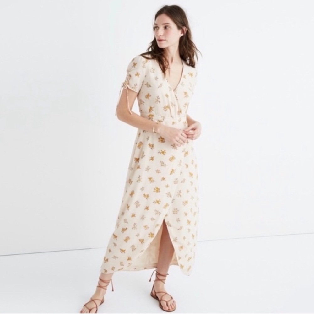 Madewell Beige Silk Wrap Field Bouquet Maxi Dress